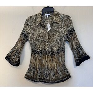 Fashion Bug Blouse Women M Pleats ButtonUp Sheer Paisley Fairy Y2K Accordion NEW